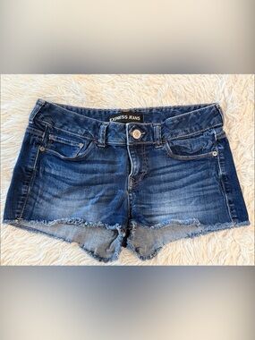 Express Jeans Dark Blue Denim Cutoff Shorts